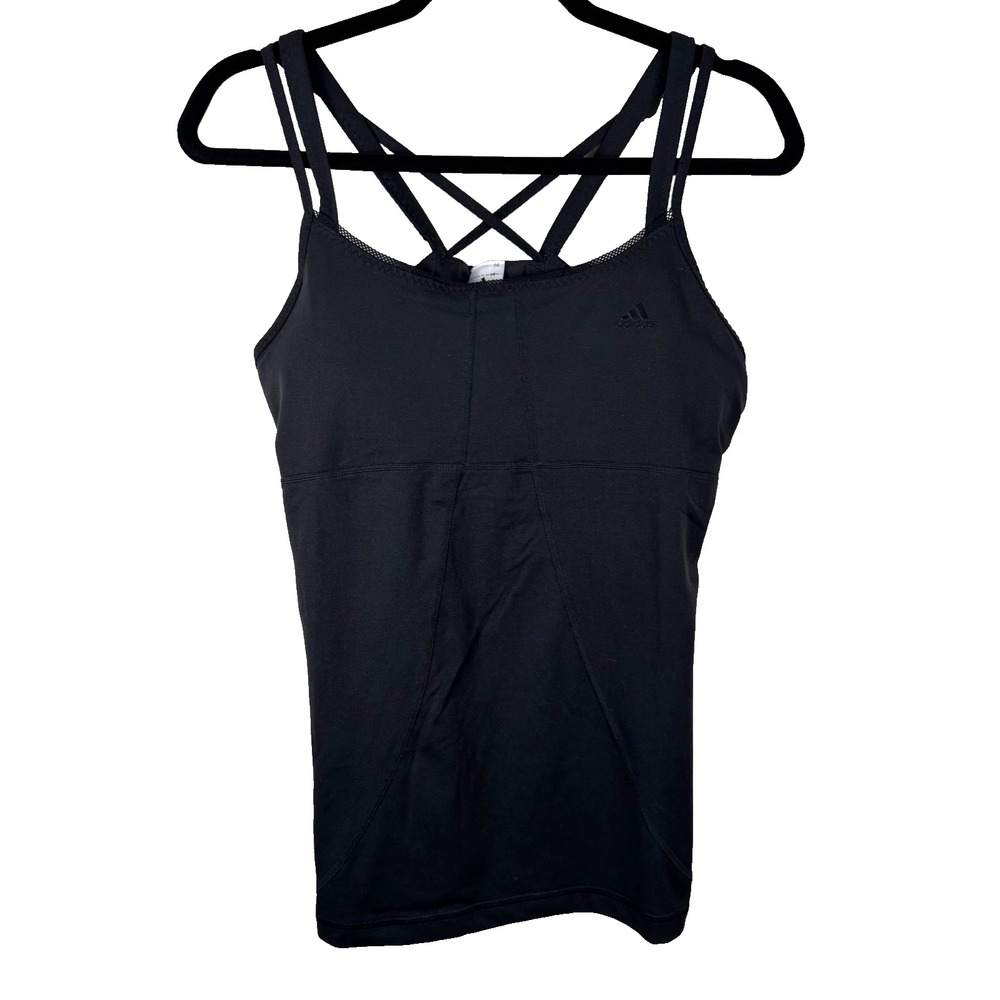 Adidas Black Active Wear Tank Women's Large Padded Bra Criss Cross Back Sport